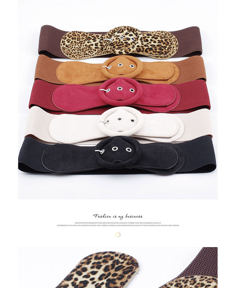 Fashion Beige Leopard Pattern Large Ring Pin Buckle Wide Belt,Wide belts