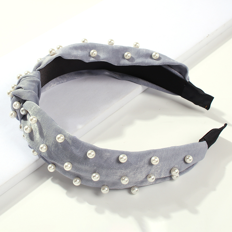 Fashion Gray Cloth Pearl Knotted Headband,Head Band