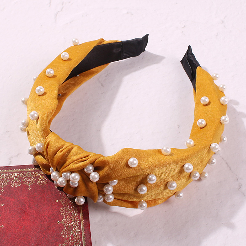Fashion Yellow Cloth Pearl Knotted Headband,Head Band