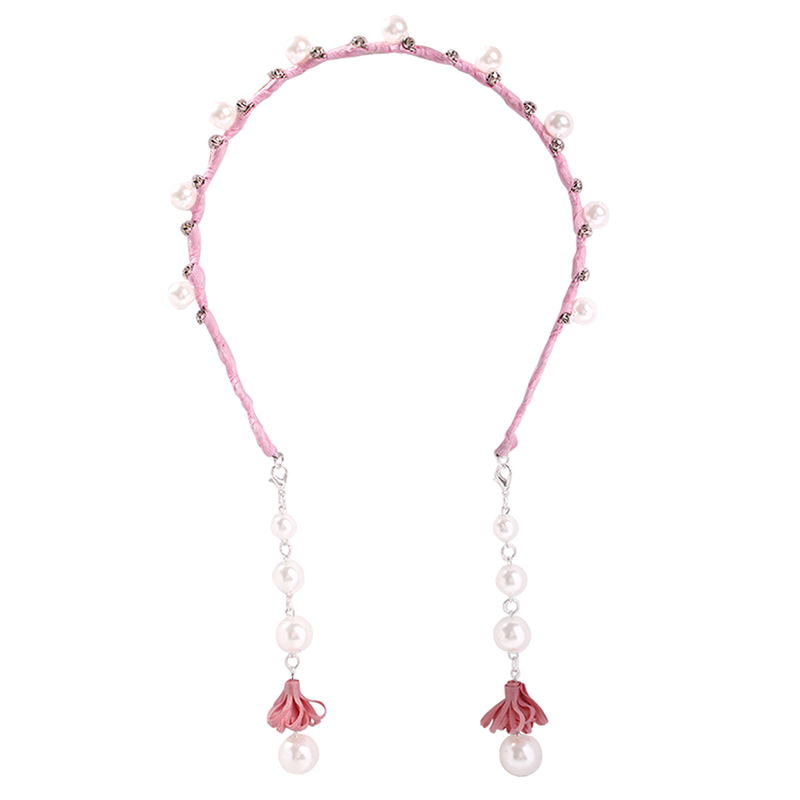 Fashion Pink Alloy Water Rippled Diamond Pearl Pendant Headband,Head Band