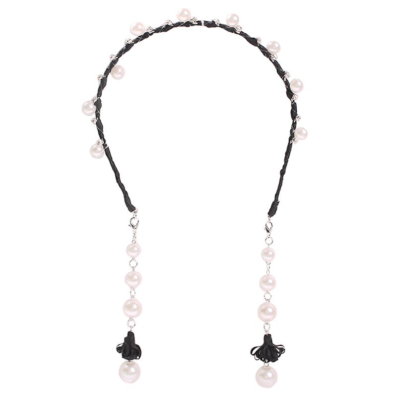 Fashion Black Alloy Water Rippled Diamond Pearl Pendant Headband,Head Band