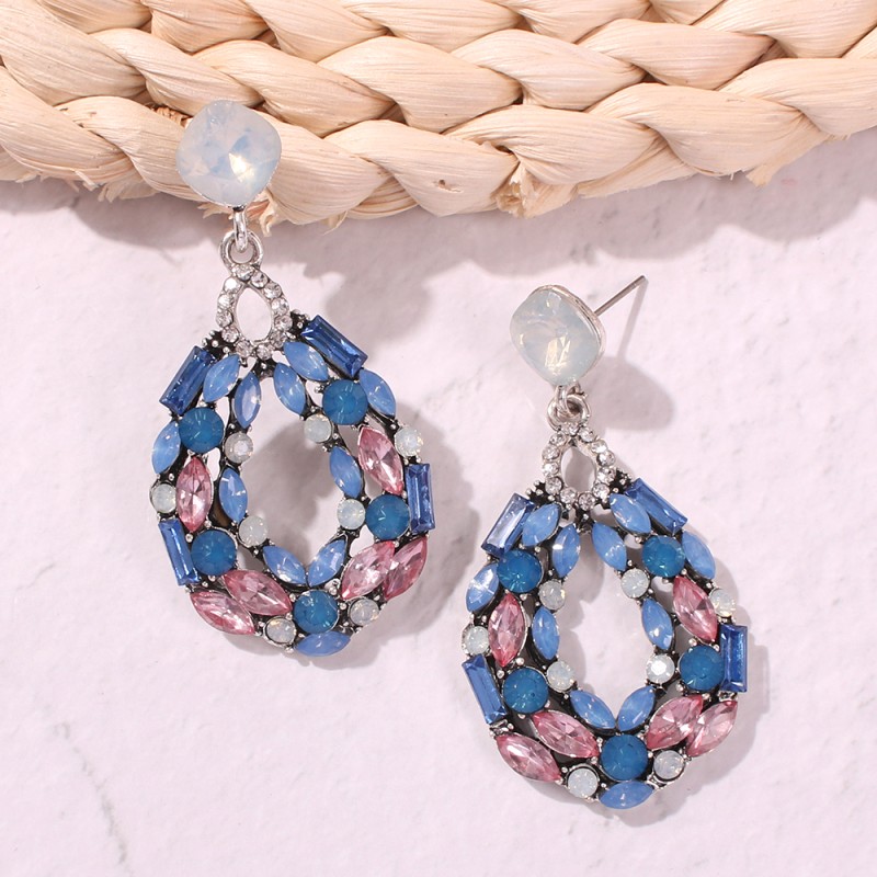 Fashion Light Blue Alloy Diamond Drop Shape Earrings,Drop Earrings