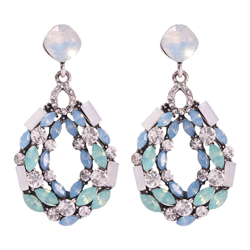 Fashion Light Blue Alloy Diamond Drop Shape Earrings,Drop Earrings