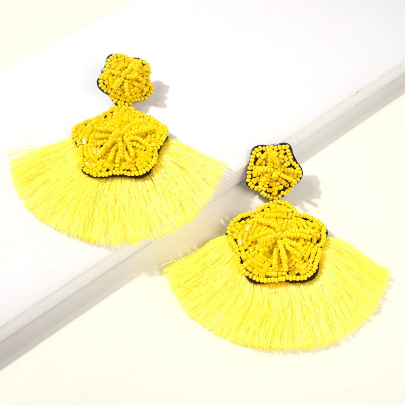Fashion Yellow Alloy Rice Beads Flower Tassel Earrings,Drop Earrings