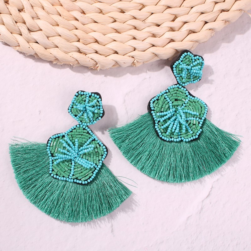 Fashion Green Alloy Rice Beads Flower Tassel Earrings,Drop Earrings