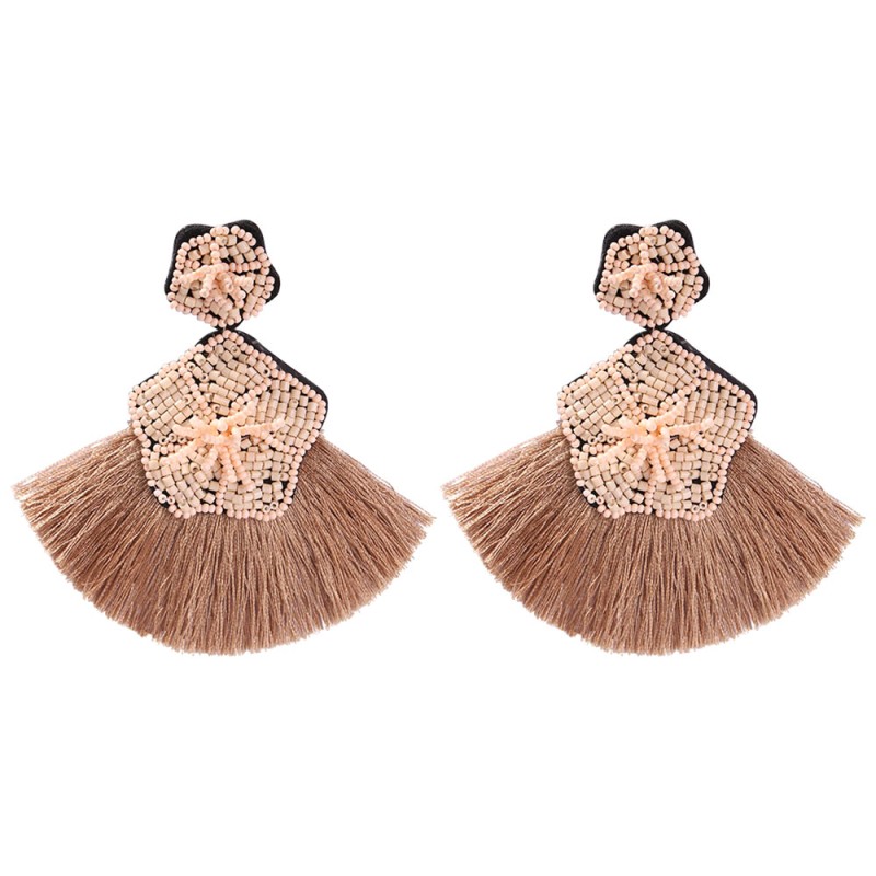 Fashion Orange Alloy Rice Beads Flower Tassel Earrings,Drop Earrings