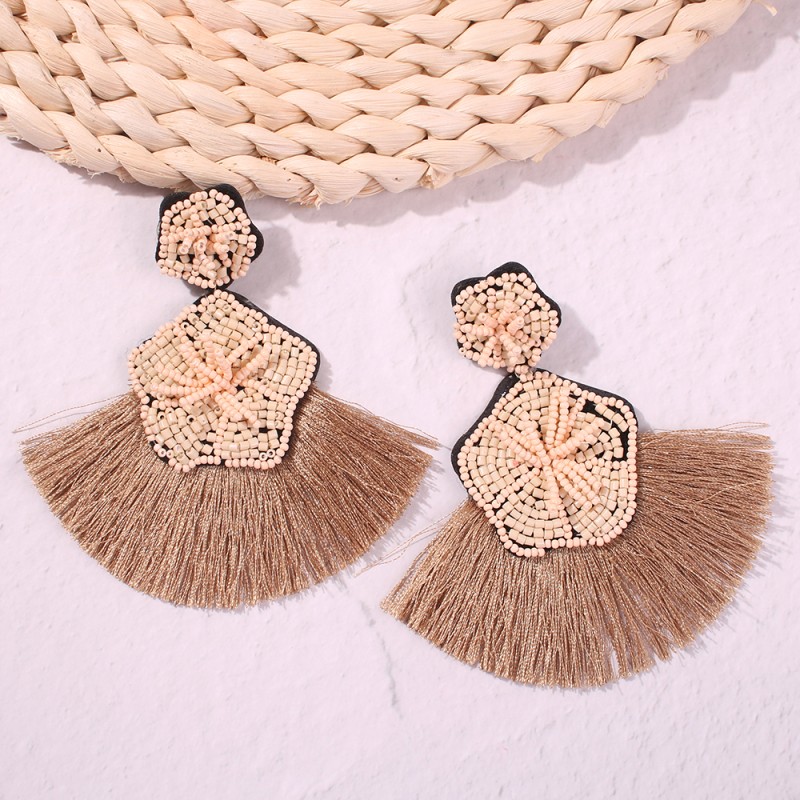Fashion Yellow Alloy Rice Beads Flower Tassel Earrings,Drop Earrings