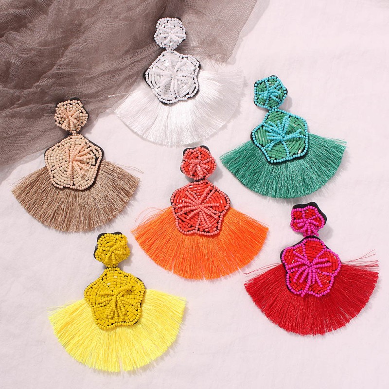 Fashion Orange Alloy Rice Beads Flower Tassel Earrings,Drop Earrings