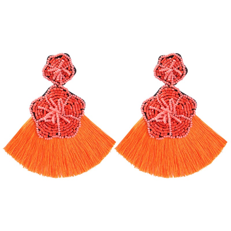 Fashion Red Alloy Rice Beads Flower Tassel Earrings,Drop Earrings