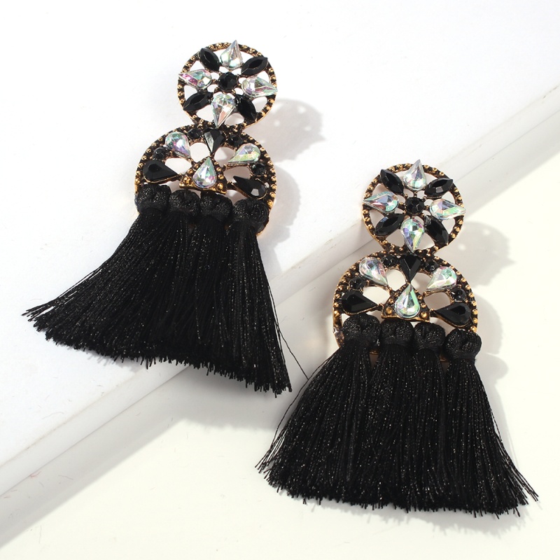 Fashion Black Alloy Studded Tassel Earrings,Drop Earrings