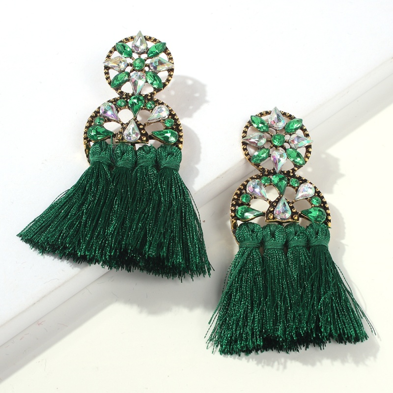 Fashion Green Alloy Studded Tassel Earrings,Drop Earrings