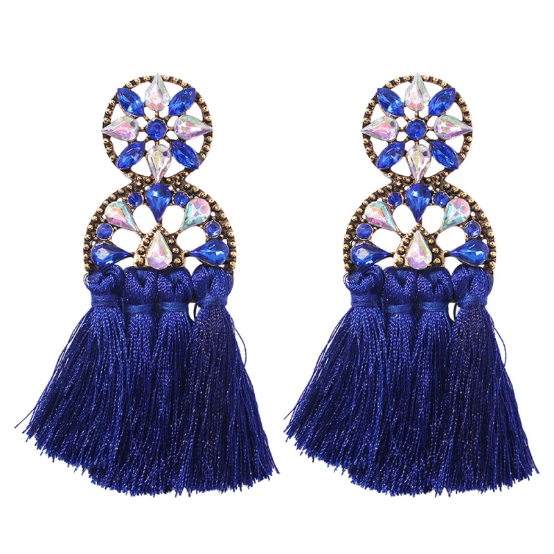 Fashion Blue Alloy Studded Tassel Earrings,Drop Earrings