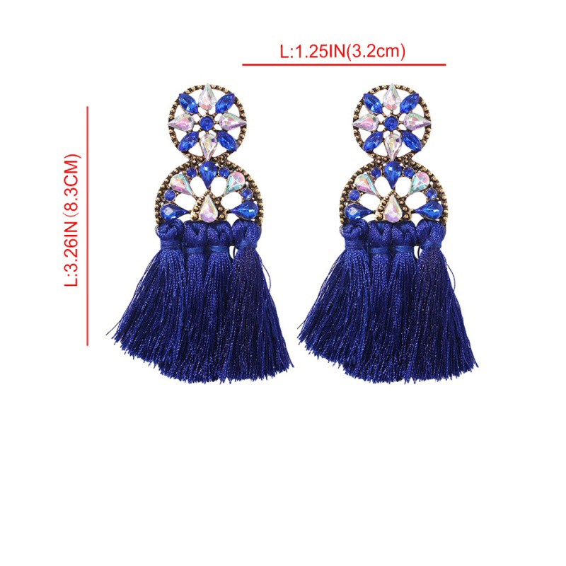 Fashion Blue Alloy Studded Tassel Earrings,Drop Earrings