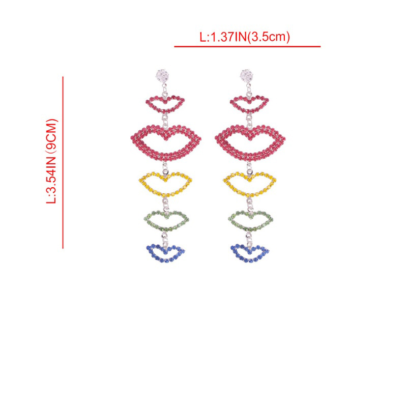 Fashion Color Alloy Diamond Colored Lip Stud Earrings,Drop Earrings