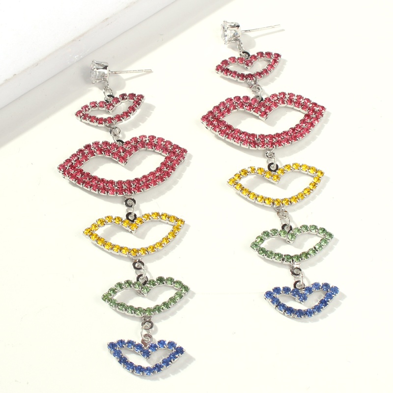 Fashion Color Alloy Diamond Colored Lip Stud Earrings,Drop Earrings