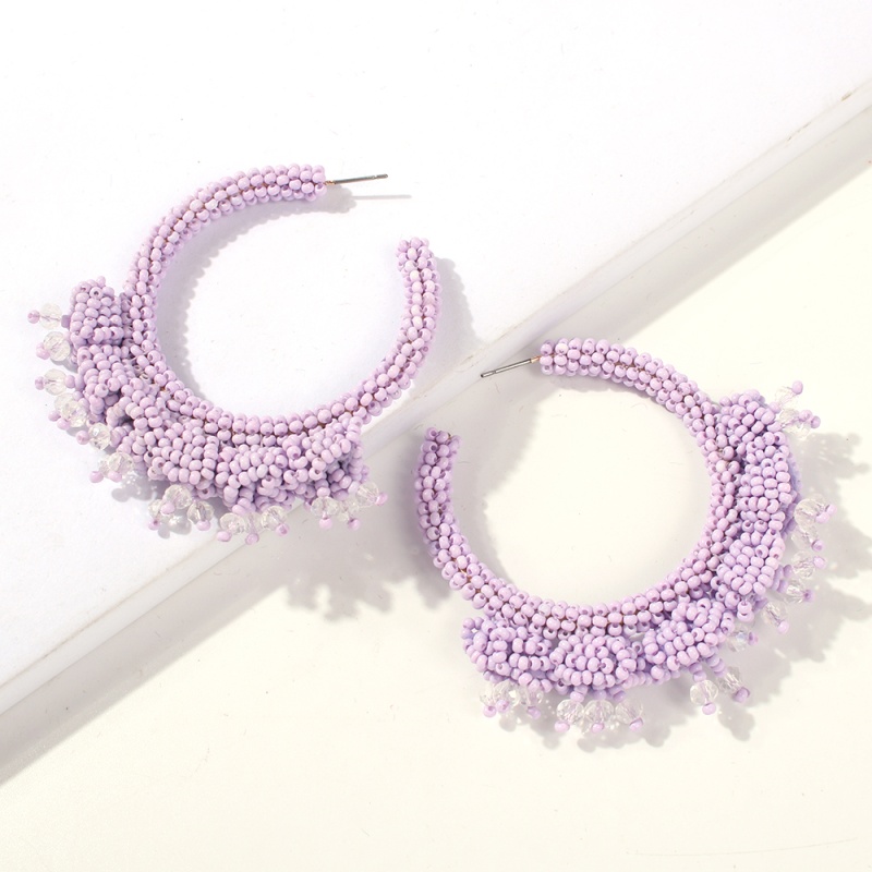 Fashion Purple Alloy Rice Beads Round Earrings,Hoop Earrings