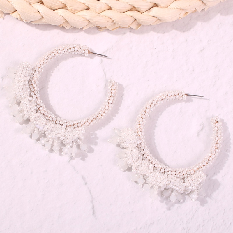 Fashion White Alloy Rice Beads Round Earrings,Hoop Earrings