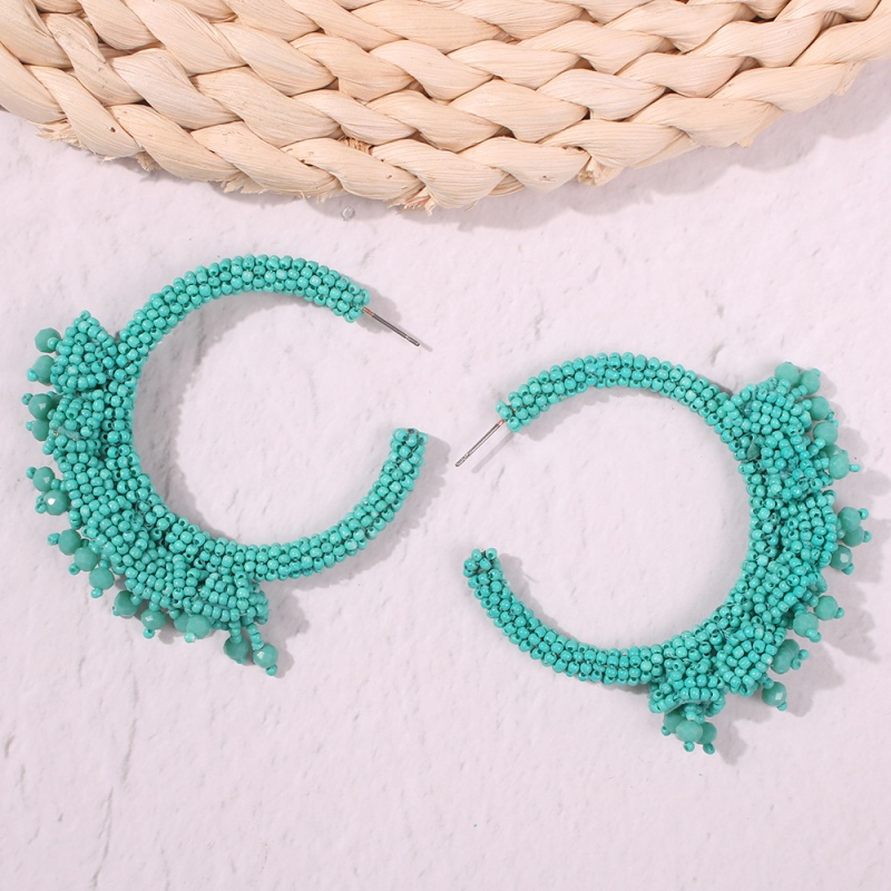Fashion Blue Alloy Rice Beads Round Earrings,Hoop Earrings