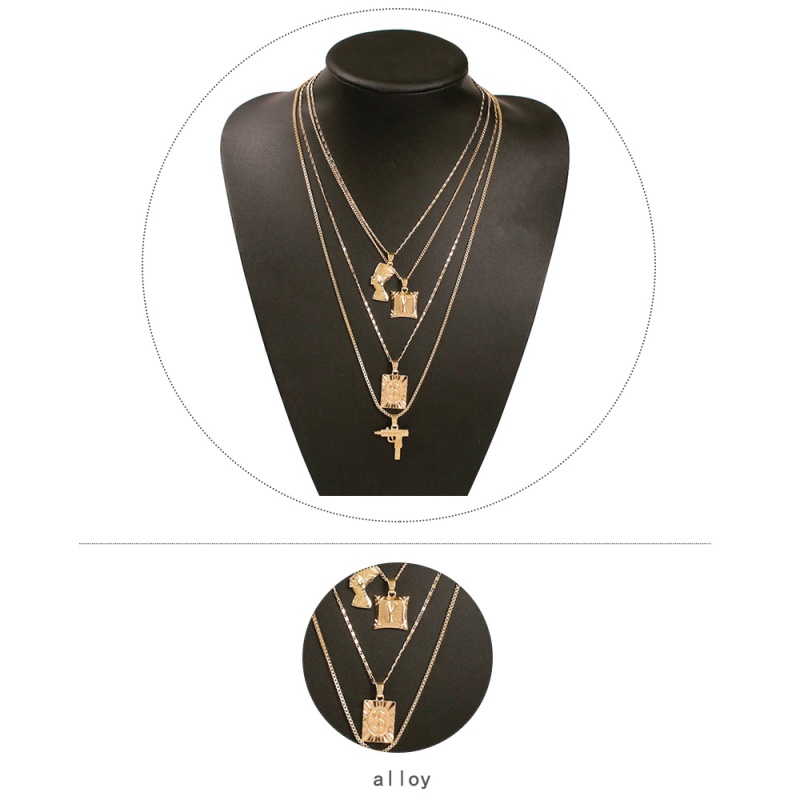 Fashion Gold Alloy Human Head Letter Multi-layer Necklace,Pendants