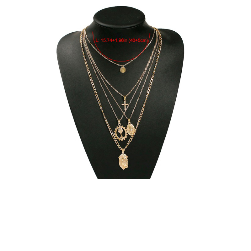 Fashion Gold Alloy Cross Head Multi-layer Necklace,Pendants