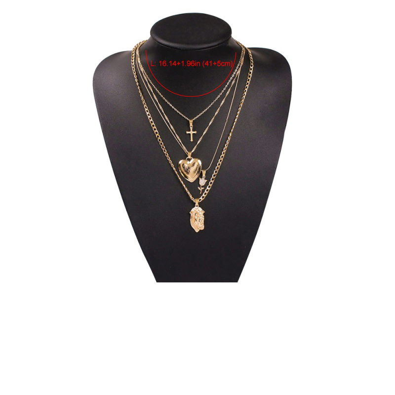 Fashion Gold Alloy Love Rose Head Multilayer Necklace,Pendants