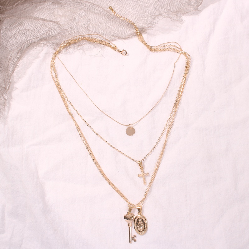 Fashion Gold Alloy Cross Key Multilayer Necklace,Pendants