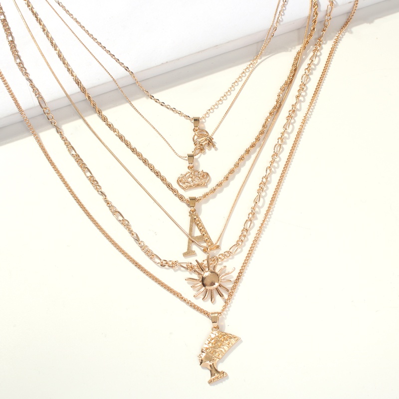 Fashion Gold Alloy Letter Sun Head Multi-layer Necklace,Pendants