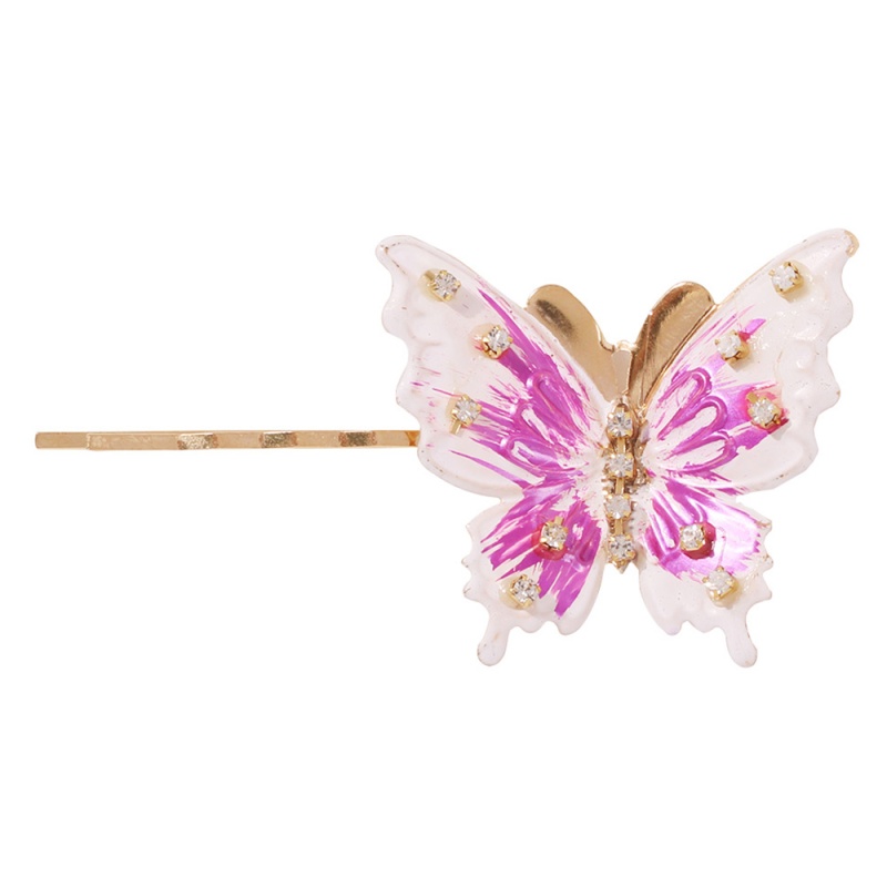 Fashion Solid (small) Brick Red Alloy Diamond Butterfly Hairpin,Hairpins