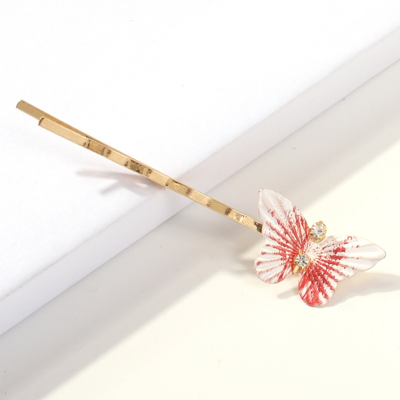 Fashion Solid (small) Brick Red Alloy Diamond Butterfly Hairpin,Hairpins