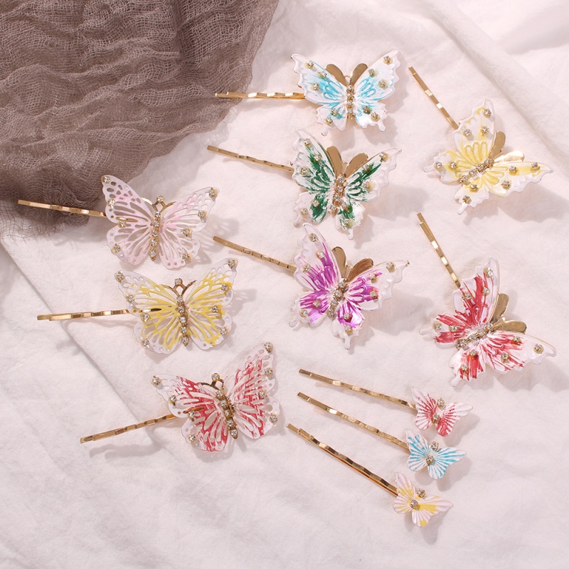 Fashion Openwork Pink Alloy Diamond Butterfly Hairpin,Hairpins