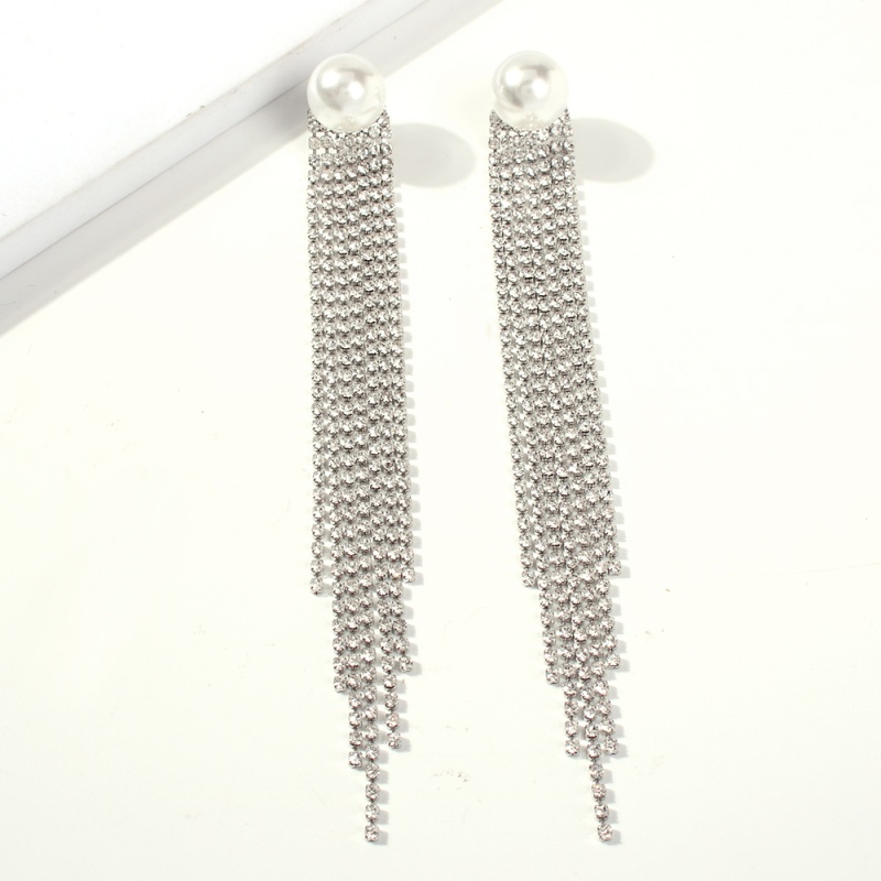 Fashion White K Alloy Diamond-studded Tassel Earrings,Drop Earrings