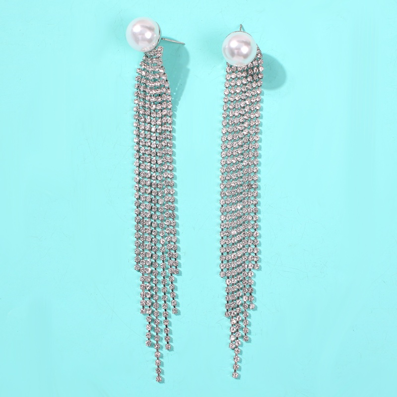Fashion White K Alloy Diamond-studded Tassel Earrings,Drop Earrings