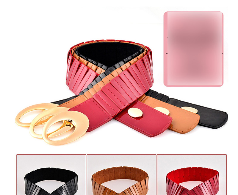 Fashion Z112 Black Brown Faux Leather Openwork Elastic Belt,Wide belts
