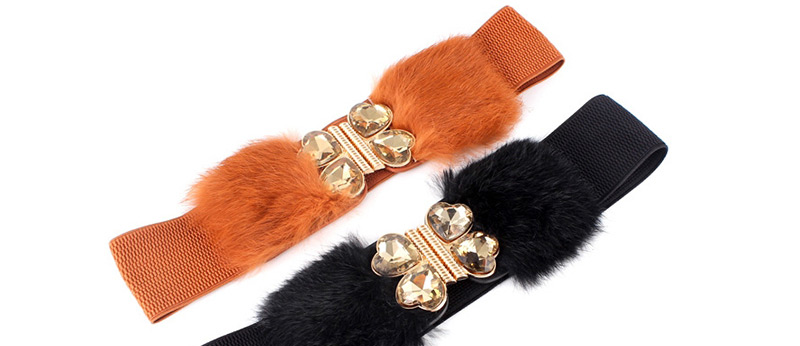 Fashion Black Elastic Rhinestone Rabbit Fur Wide Belt,Wide belts