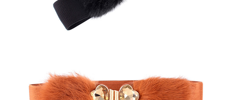 Fashion Camel Elastic Rhinestone Rabbit Fur Wide Belt,Wide belts