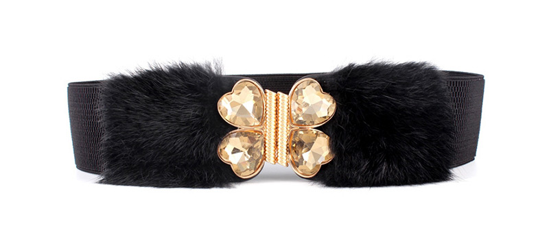 Fashion Black Elastic Rhinestone Rabbit Fur Wide Belt,Wide belts