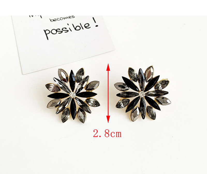 Fashion Black Alloy Diamond Flower Earrings,Stud Earrings