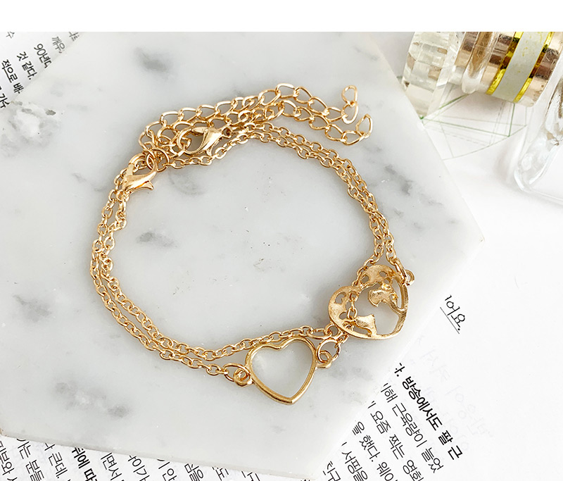 Fashion Gold Alloy Resin Beaded Hollow Earth Love Bracelet 5 Piece Set,Fashion Bracelets