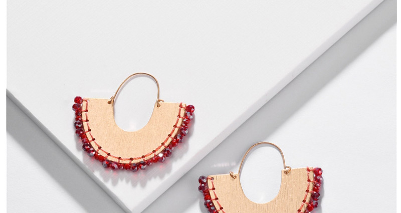 Fashion Red Scalloped Crystal Beads Woven Tangled Earrings,Hoop Earrings