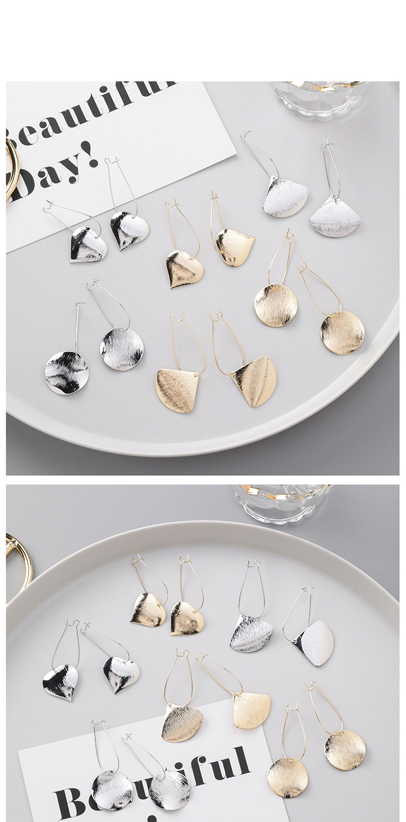 Fashion Round Gold Metal Brushed Textured Bump Geometric Earrings,Drop Earrings
