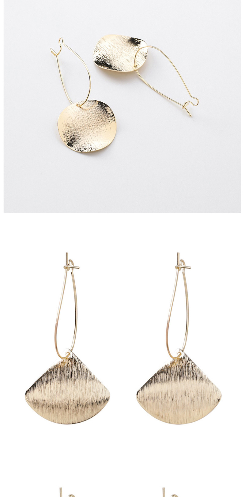 Fashion Fan-shaped Gold Metal Brushed Textured Bump Geometric Earrings,Drop Earrings