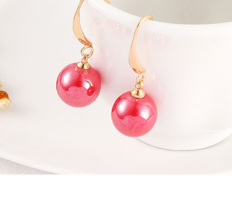 Fashion Rose Red Small Ball Pearl Earrings,Drop Earrings