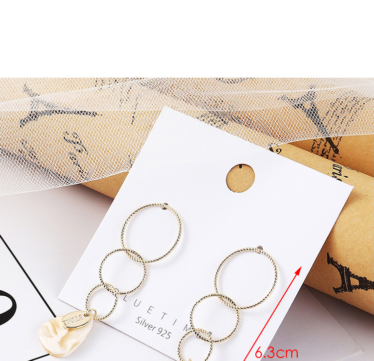 Fashion Gold Gold Plated Three-ring Tassel  Silver Needle Stud Earrings,Drop Earrings