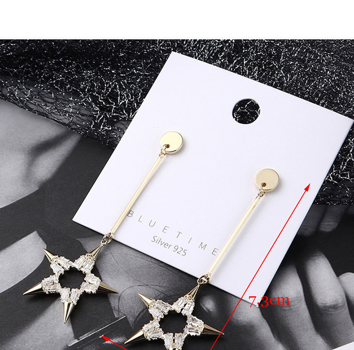 Fashion Platinum Plated Gold Five-star Fringed  Silver Needle Earrings,Earrings