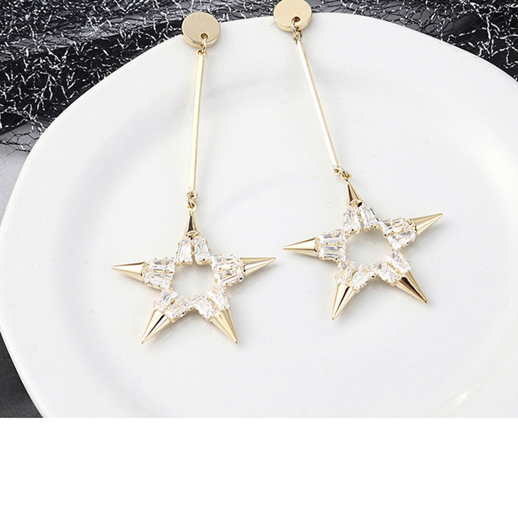 Fashion Platinum Plated Gold Five-star Fringed  Silver Needle Earrings,Earrings