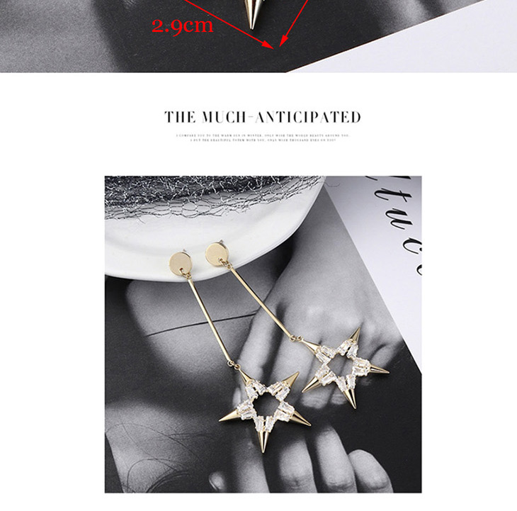 Fashion 14k Gold Plated Gold Five-star Fringed  Silver Needle Earrings,Drop Earrings