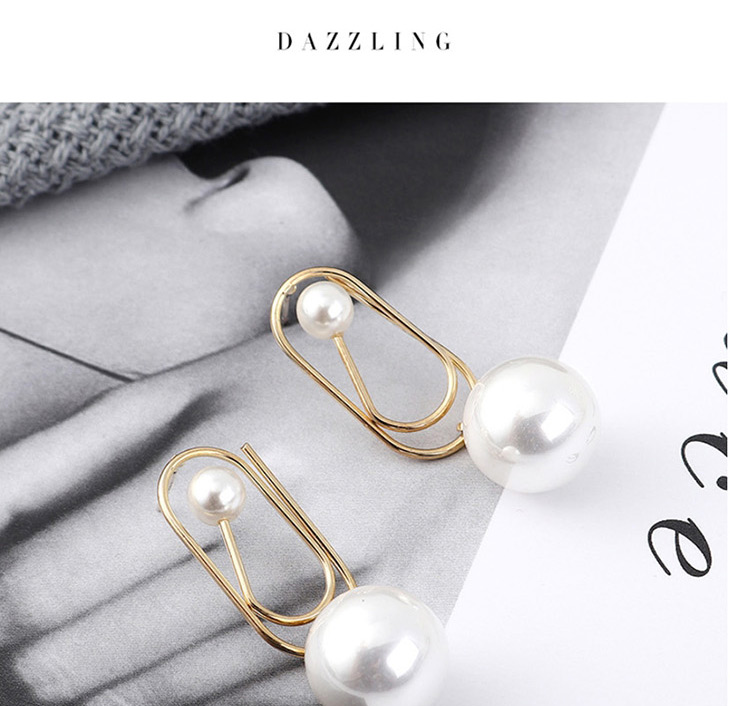 Fashion Gold Plated Gold-plated Paper Clip Pearl  Silver Needle Earrings,Earrings