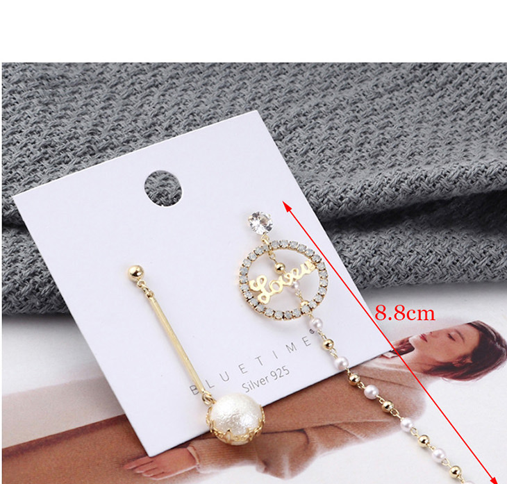 Fashion Gold Plated Gold Asymmetrical Letter Pearl  Silver Needle Earrings,Stud Earrings