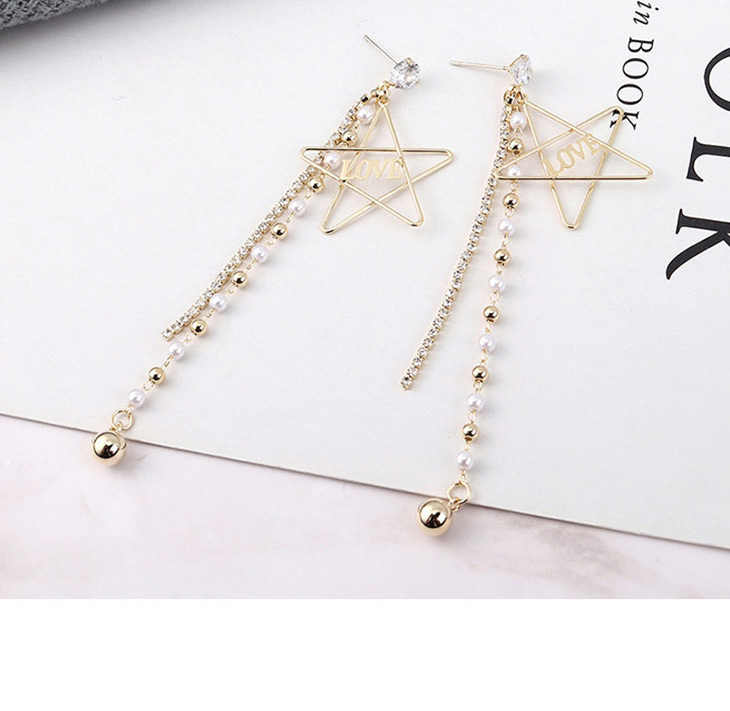 Fashion 14k Gold Plated Gold Love Five-star Tassel  Silver Needle Earrings,Stud Earrings