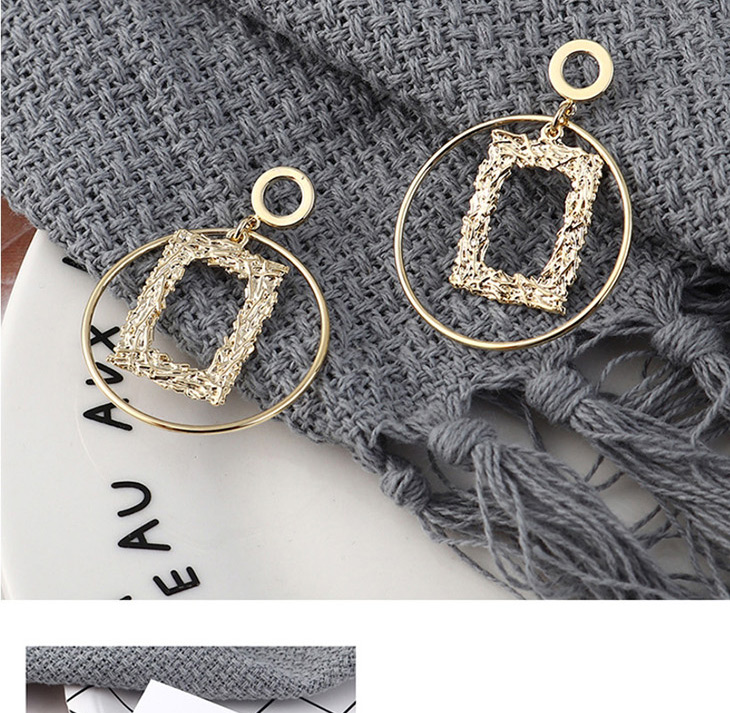 Fashion 14k Gold Plated Gold Photo Frame Circle Cutout  Silver Needle Earrings,Earrings